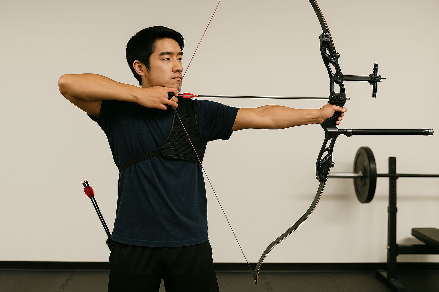 Sportskytt i fokus, förbereder skott med precision.